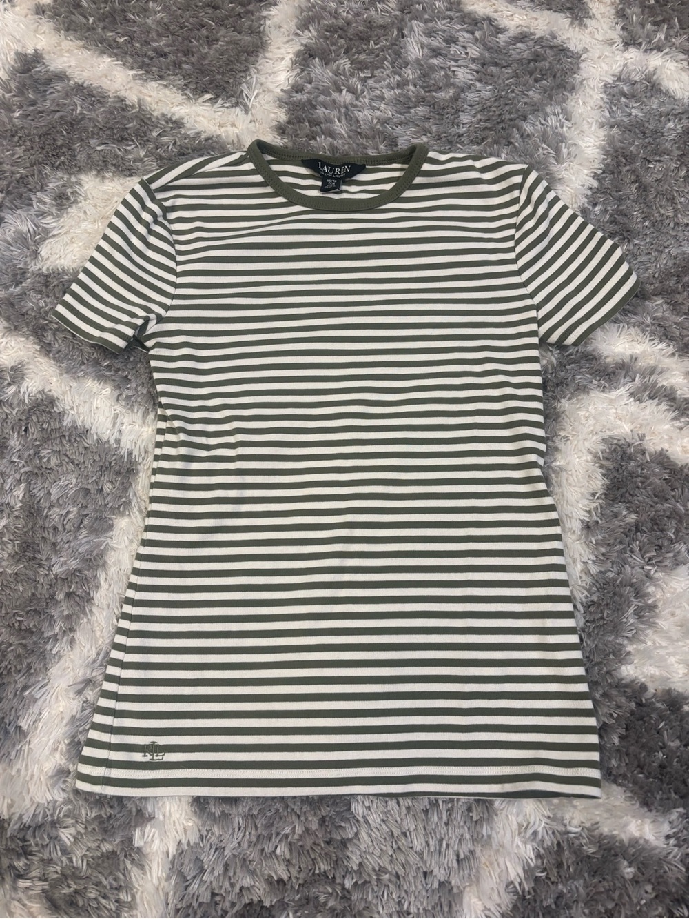 Lauren Ralph Lauren Green and White Striped Crewneck Tee women’s Xs